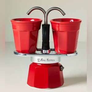 Bialetti Mini Express Moka Set Red Espresso Maker with Dual Cups